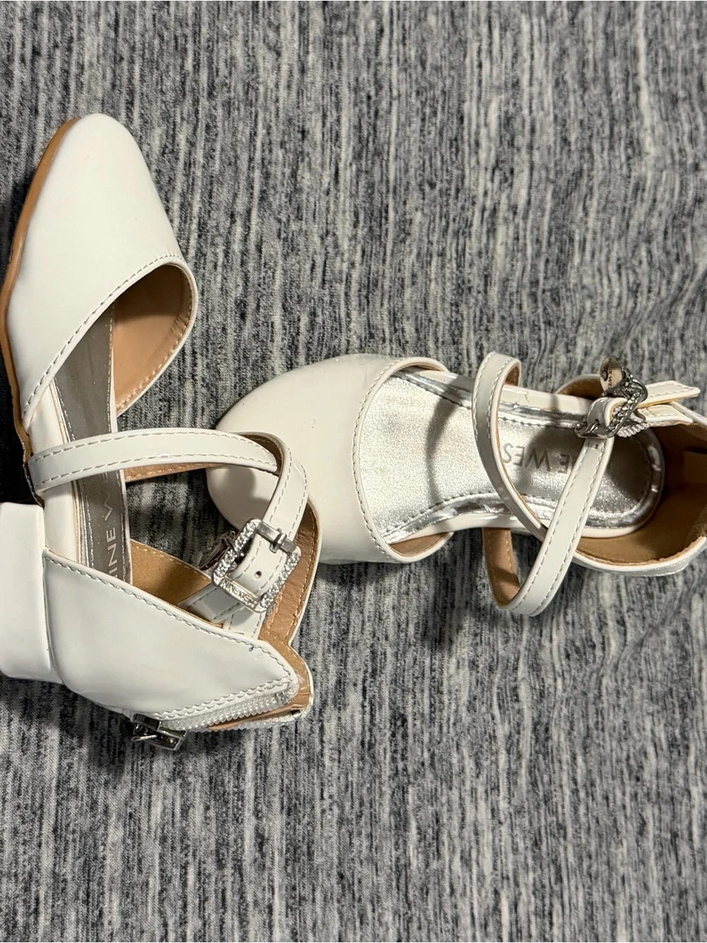 Nine West Girls Cream/White Cross-Strap Mary Jane Dress Shoes